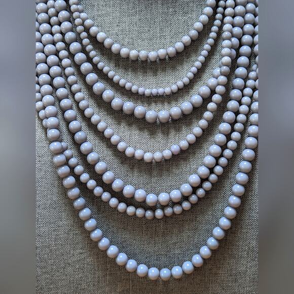 BaubleBar Multi Strand Gray Acrylic Beaded Statement Layered Bib Necklace - Picture 3 of 4